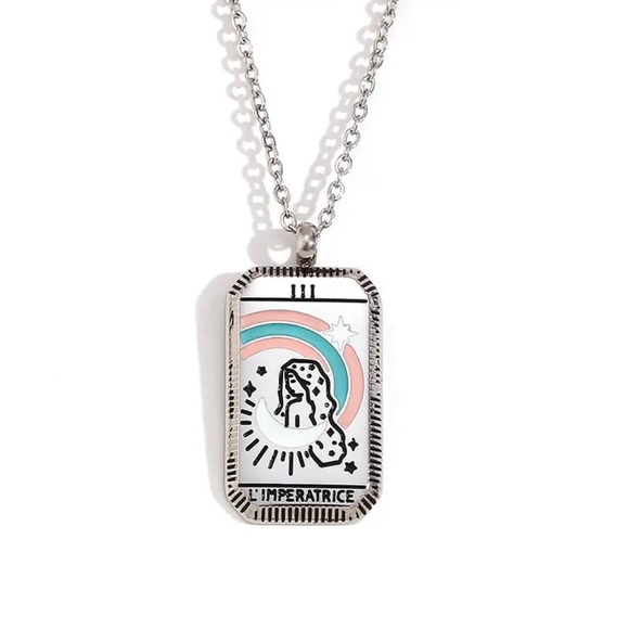 French L’Imperatrice / ‘The Empress’ Dainty Tarot Card Necklace | Gold/Silver - Picture 2 of 3